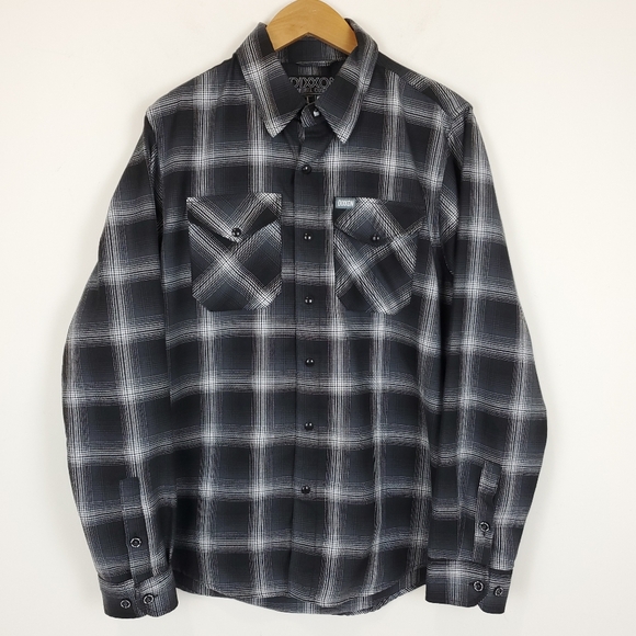 Dixxon The Static Long Sleeve Pearl Snap Black Flannel Shirt - Picture 1 of 16